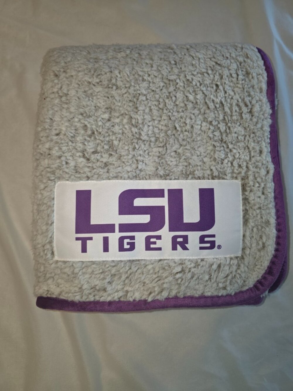 LSU Tigers Frosty Fleece Throw Blanket 50 by 60 Sherpa Blanket Stitched Gray